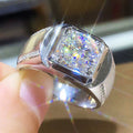 White Gold Tone Men's Wide Square Clear Stone Ring view 1