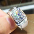 White Gold Tone Men's Wide Square Clear Stone Ring view 2