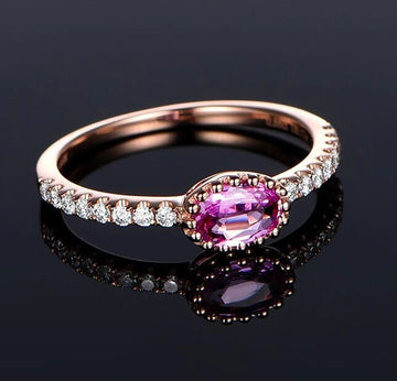 Pink Oval Stone Double Row Ring in Rose Gold Tone Jewelry Accessory