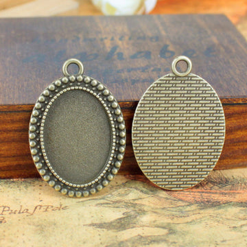 Double Sided Oval Dotted Pendant Tray Jewelry Making Component