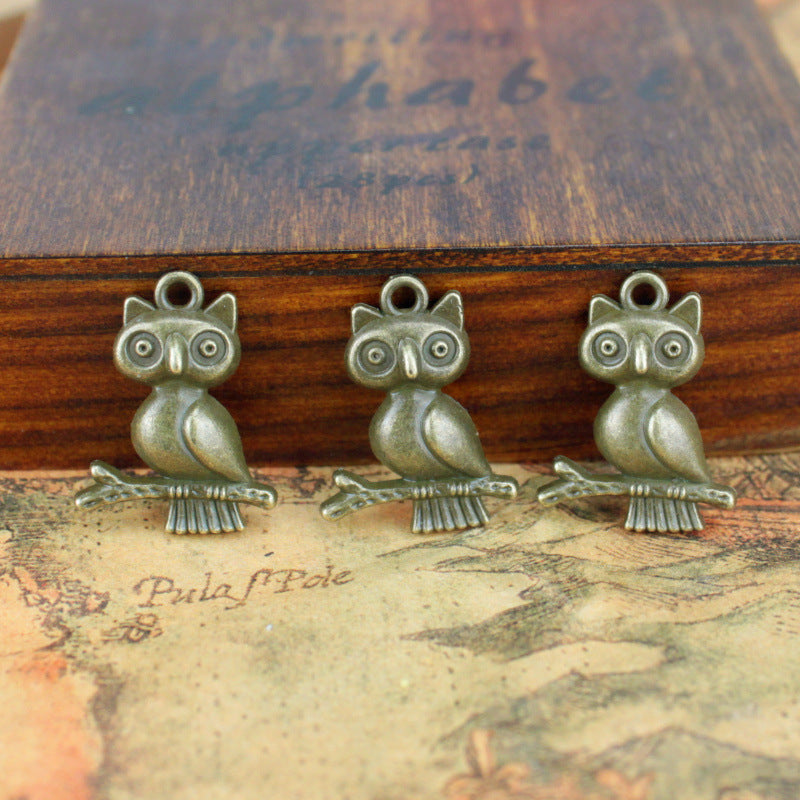 23x18mm Vintage Owl on Branch Alloy Charm Pendant