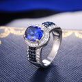 Blue Oval Stone Double Halo Silver Tone Ring Jewelry Accessory view 4