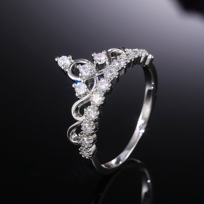Crystal Tiara Band Ring in Silver Tone Jewelry Accessory