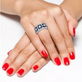 Deep Blue Rectangular Stone Checkerboard Wide Ring In Silver Tone view 2