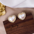 White Pearl Look Heart Clear Border Statement Stud Earrings view 3