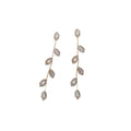 Gold Long Leaf Vine Crystal Dangle Earrings Clear Stones view 5