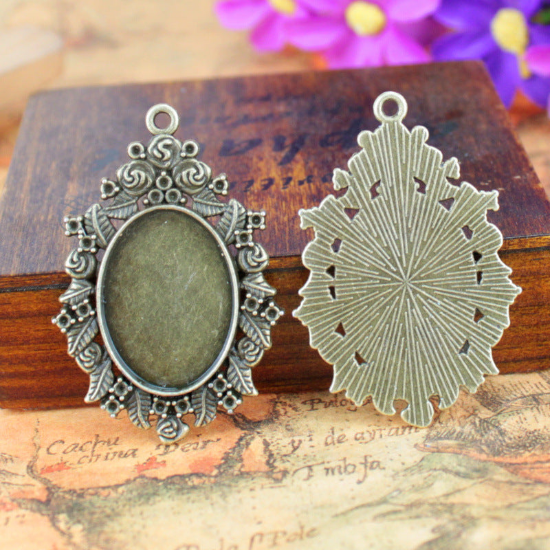 Vintage Rose Alloy Cabochon Tray Pendant Setting 25x18mm