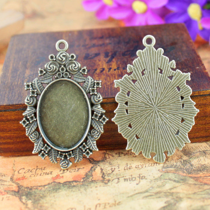 Vintage Rose Alloy Cabochon Tray Pendant Setting 25x18mm