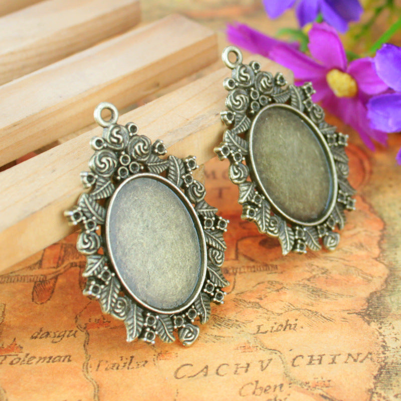Vintage Rose Alloy Cabochon Tray Pendant Setting 25x18mm