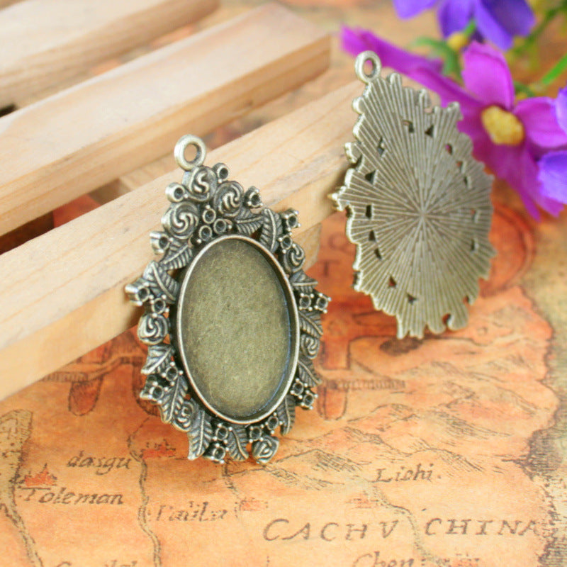 Vintage Rose Alloy Cabochon Tray Pendant Setting 25x18mm