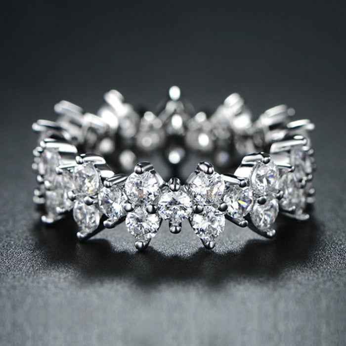 Silver Full Eternity CZ Flower Band Ring Sizes 6-10