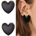 Black Heart Stud Earrings with Gold Tone Edges Jewelry Accessory view 1