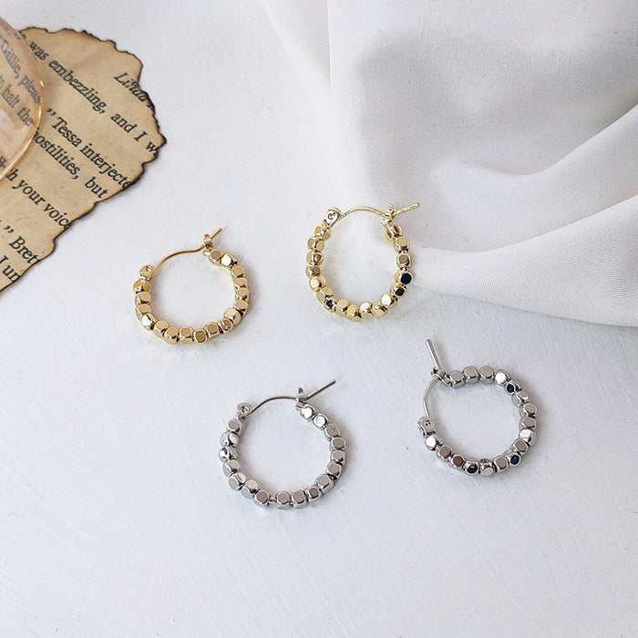 Beaded Round Hoop Earrings In Gold And Silver Tone For Women