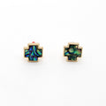 Gold Tone Abalone Shell Cross Stud Earrings with Geometric Frame view 4