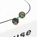 Gold Tone Round Abalone Shell Stud Earrings and Ring Options view 2
