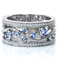 Silver Tone Blue Crystal Openwork Scroll Ring Jewelry view 1