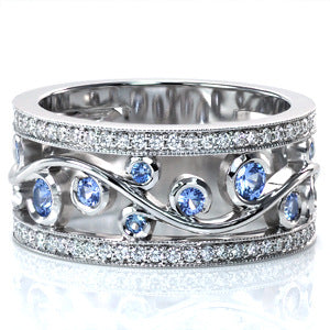 Silver Tone Blue Crystal Openwork Scroll Ring Jewelry