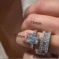 Silver Tone Emerald Cut Crystal Two Piece Ring Set view 2