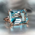 Oversized Aqua Rectangular Solitaire Ring In Polished Rose Tone view 1