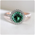 Blue Or Green Round Solitaire Halo Ring In Rose And Silver Tones view 3