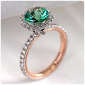 Blue Or Green Round Solitaire Halo Ring In Rose And Silver Tones view 2
