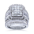 Rectangular Multi-Row Clear Stone Ring Set In Silver Tone view 4