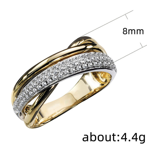 Size chart two-tone interlock pave ring band width 8mm about 4.4g