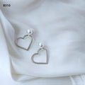 Open Heart Outline Pearl Stud Earrings Gold Silver view 2