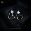 Open Heart Outline Pearl Stud Earrings Gold Silver view 7
