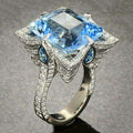 Silver Light Blue Square Center CZ Pave Wing Statement Ring view 1