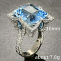 Silver Light Blue Square Center CZ Pave Wing Statement Ring view 3