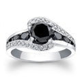 Black And Blue Round Stone Swirl Ring In Four Metal Finishes view 1