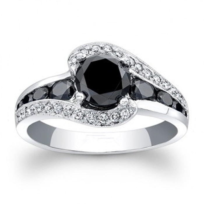 Black And Blue Round Stone Swirl Ring In Four Metal Finishes