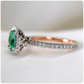Blue Or Green Round Solitaire Halo Ring In Rose And Silver Tones view 4
