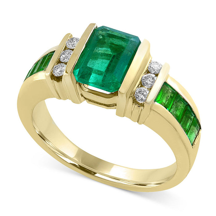 Green Rectangular Stone Ring in Gold Tone Jewelry Accessory