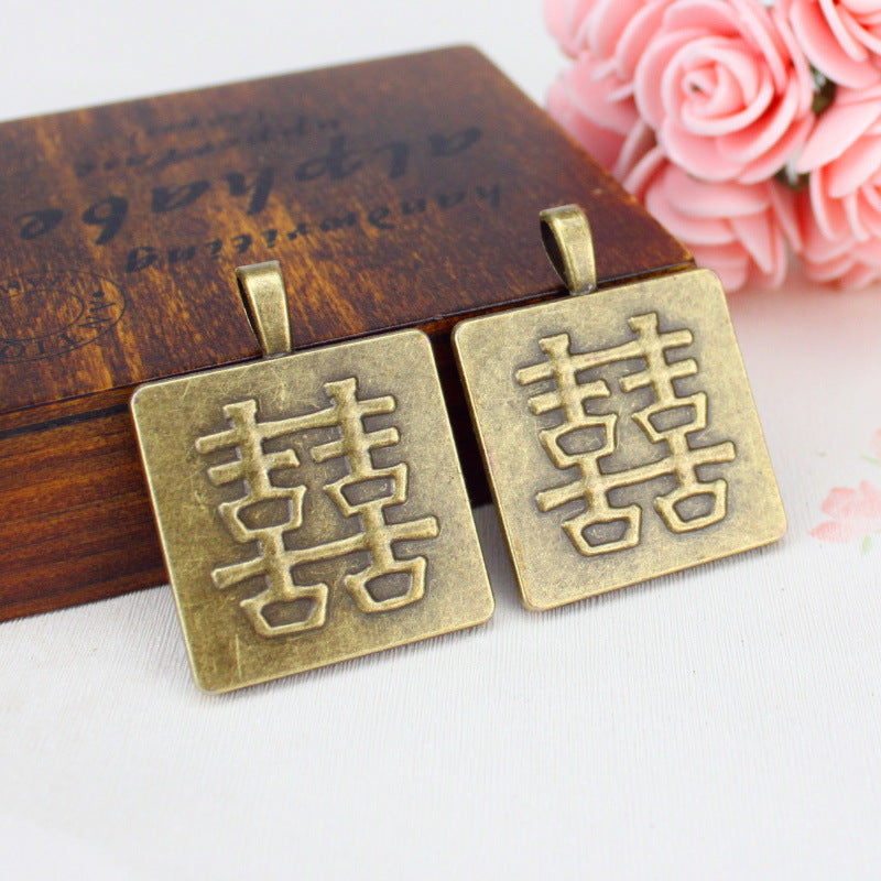 Square Side-Hanging Pendant Tray 25mm Double Happiness Bezel Setting