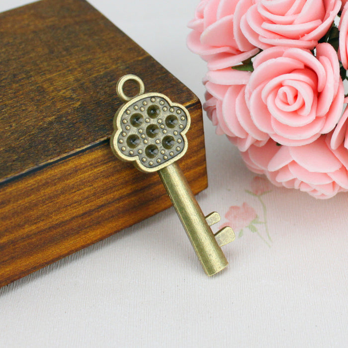 Vintage Flower Skeleton Key Charm Pendant 50x20mm