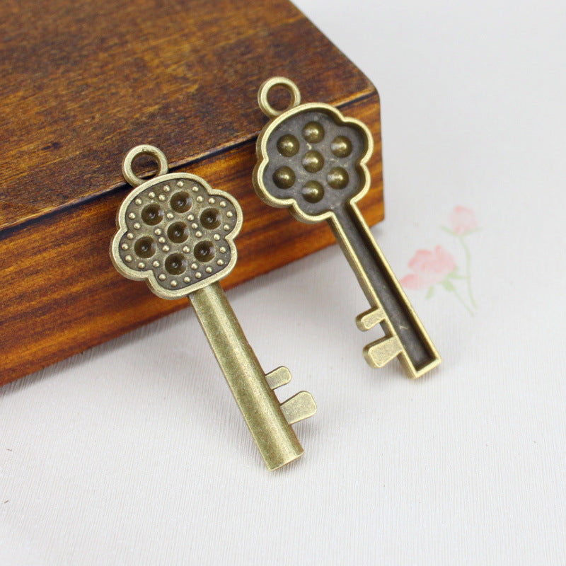 Vintage Flower Skeleton Key Charm Pendant 50x20mm