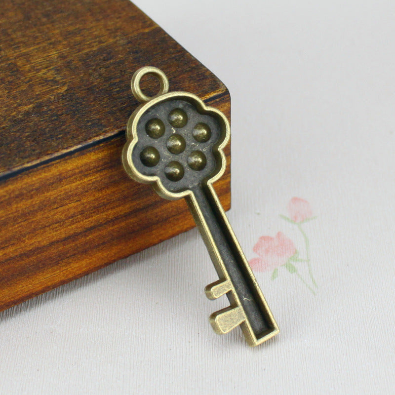 Vintage Flower Skeleton Key Charm Pendant 50x20mm