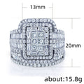 Rectangular Multi-Row Clear Stone Ring Set In Silver Tone view 5