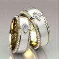 Gold Tone White Enamel Double Band Square Crystal Ring view 1