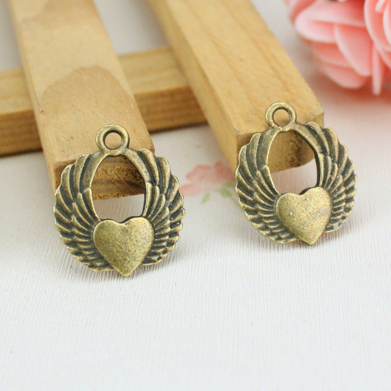 19mm Double-Sided Heart Wing Feather Alloy Charm Pendant