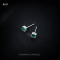 Green Square Stone Mini Stud Earrings In Silver And Gold Tone view 6