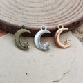 Crescent Moon and Star Metal Charm in 3 Decorative Finishes view 1