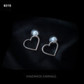 Open Heart Outline Pearl Stud Earrings Gold Silver view 6