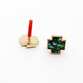Gold Tone Abalone Shell Cross Stud Earrings with Geometric Frame view 3