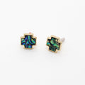 Gold Tone Abalone Shell Cross Stud Earrings with Geometric Frame view 5