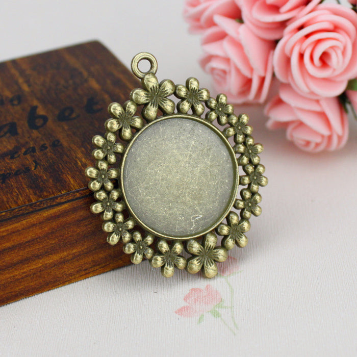 25mm Round Flower Cabochon Tray Keychain Pendant Base