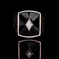 Black Square Signet Ring with Clear Diamond Accent view 2
