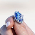 Silver Tone Blue Marquise Cluster Statement Ring Polished Metal Jewelry view 2